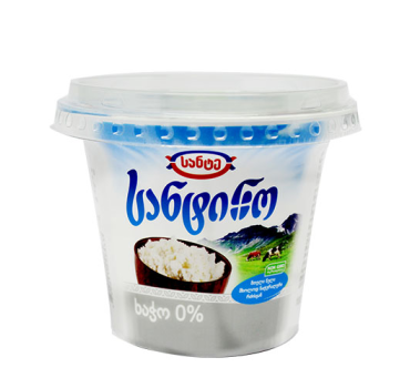 „სანტინო“ ხაჭო 0%  ; 6% 180 გ 
