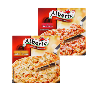 „ალბერტო“ პიცა „პროშუტო“/„ოთხი ყველი“ 320 გ 
