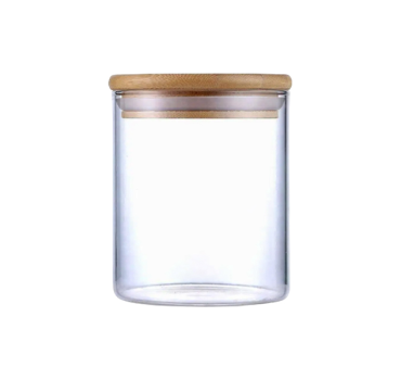 ქილა მინის ბამბუკის თავსახურით 450 მლ
