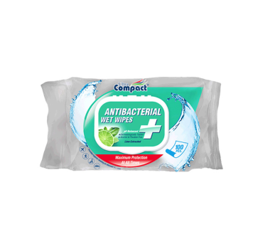 „კომპაქტი“ სველი ხელსახოცი, ანტიბაქტერიული 100 ც.
