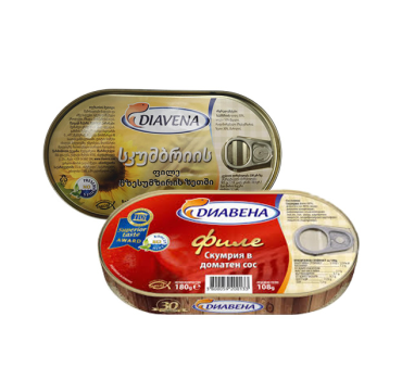 „დიავენა“ სკუმბრიის ფილე ზეთში/ტომატში 170 გ 
