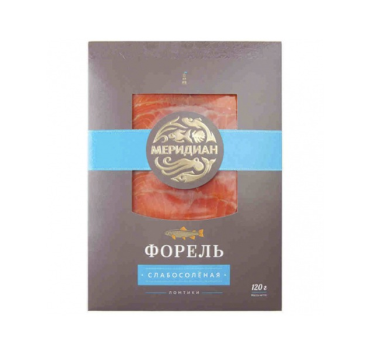 „MERIDIAN“ კალმახის ნაჭრები ნაკლებმარილიანი 120 გ
