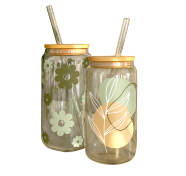 ჭიქა საწრუპით, ბამბუკის თავსახურით 350 მლ
